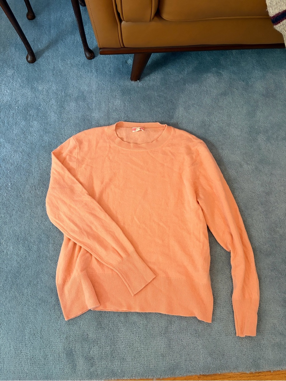 J.Crew 100% cashmere peach/light orange crewneck sweater, size XL